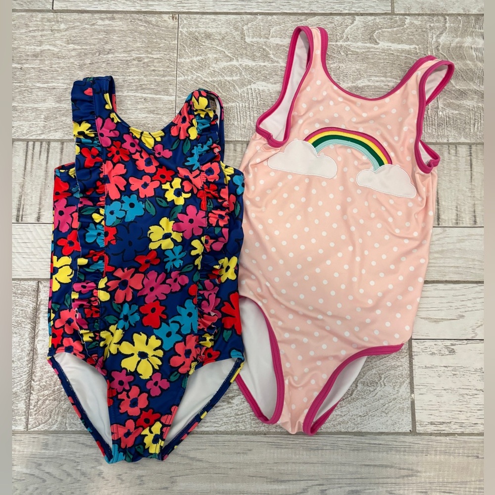 Girls Harper Canyon Floral and Rainbow Swimsuit bundle. Size 5 and 6